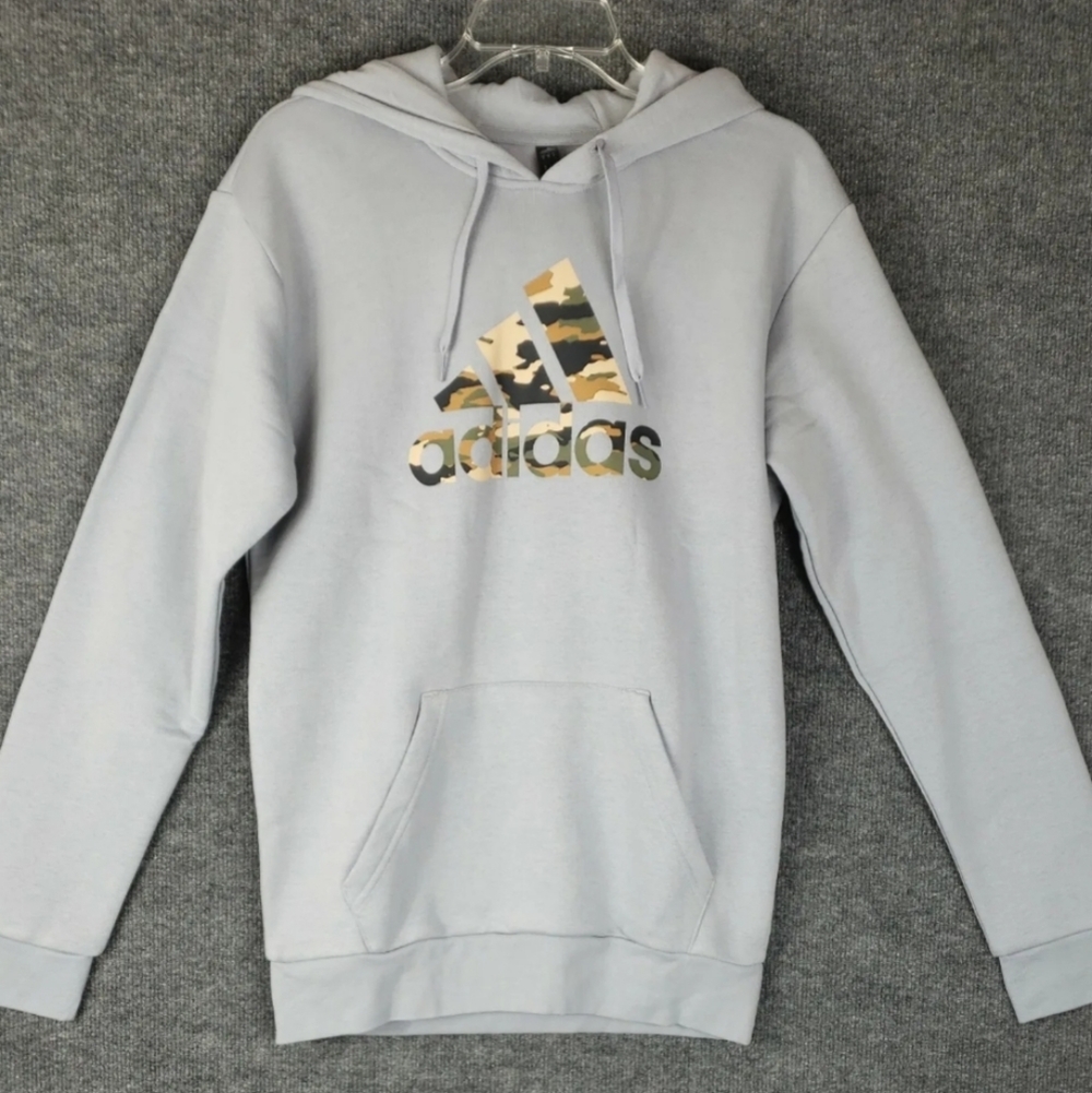 adidas Men's Essentials Camo Print Hoodie Sweatshirt Halo Blue Silver